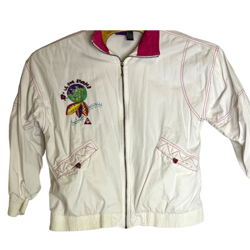 Le Coq‎ Sportif Vintage Windbreaker Size Medium White with Hot Pink